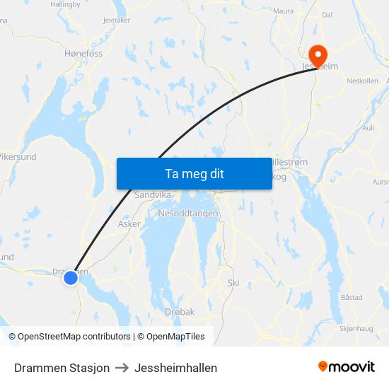 Drammen Stasjon to Jessheimhallen map