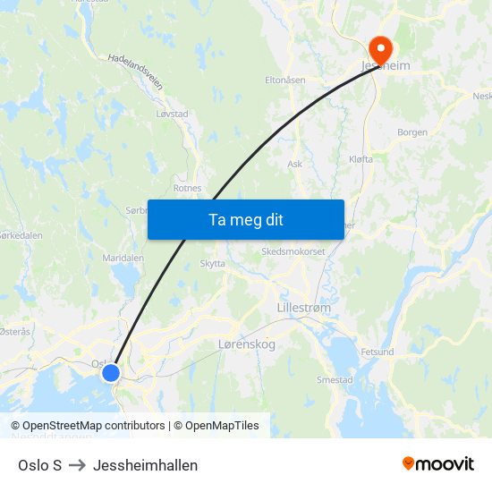 Oslo S to Jessheimhallen map