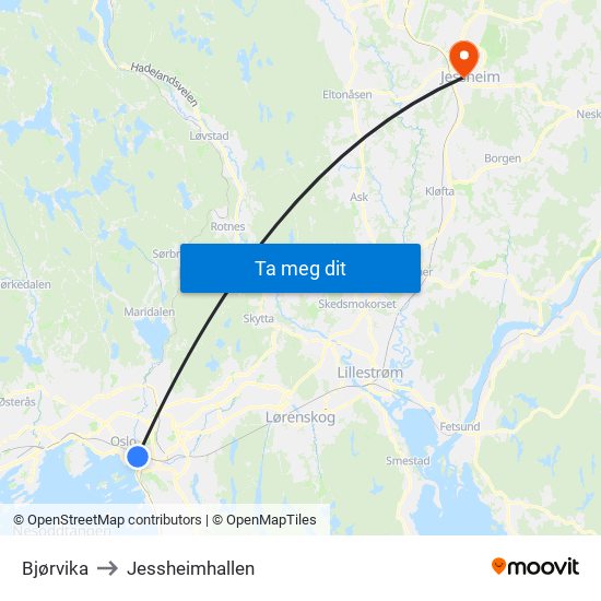 Bjørvika to Jessheimhallen map