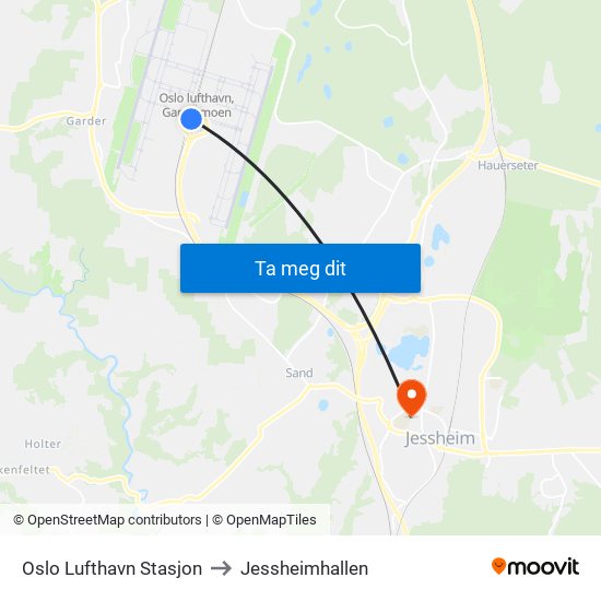 Oslo Lufthavn Stasjon to Jessheimhallen map