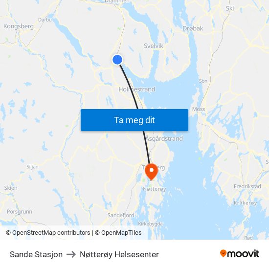Sande Stasjon to Nøtterøy Helsesenter map