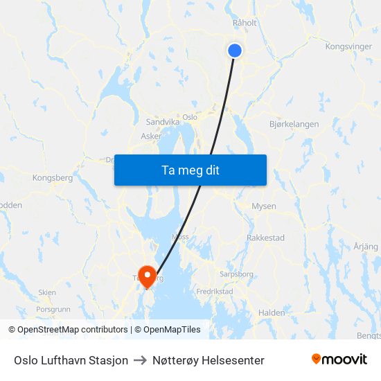 Oslo Lufthavn Stasjon to Nøtterøy Helsesenter map