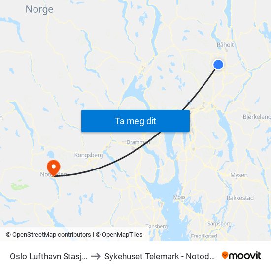 Oslo Lufthavn Stasjon to Sykehuset Telemark - Notodden map