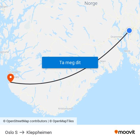 Oslo S to Kleppheimen map