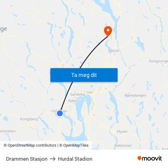 Drammen Stasjon to Hurdal Stadion map