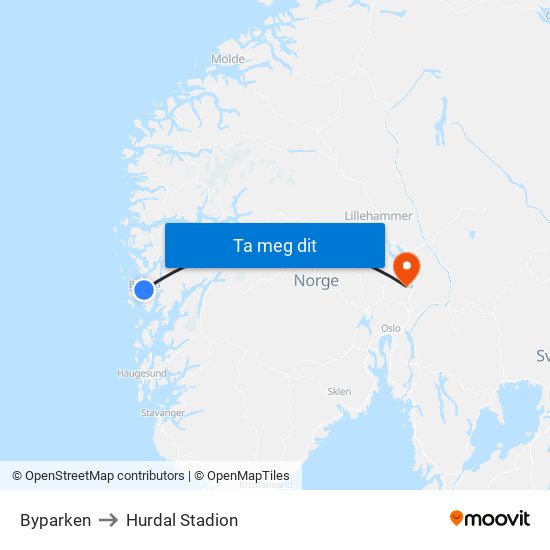 Byparken to Hurdal Stadion map