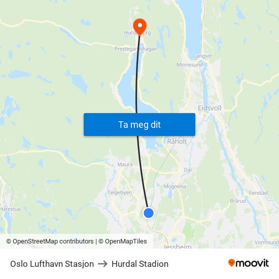 Oslo Lufthavn Stasjon to Hurdal Stadion map