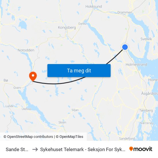 Sande Stasjon to Sykehuset Telemark - Seksjon For Sykelig Overvekt map