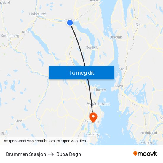 Drammen Stasjon to Bupa Døgn map