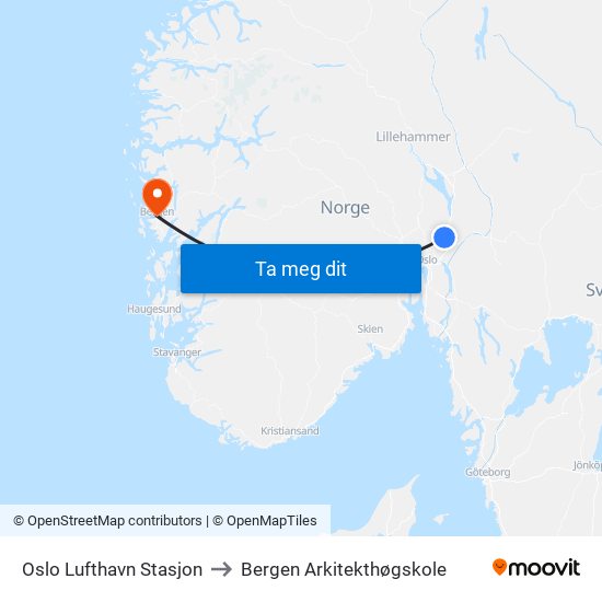 Oslo Lufthavn Stasjon to Bergen Arkitekthøgskole map