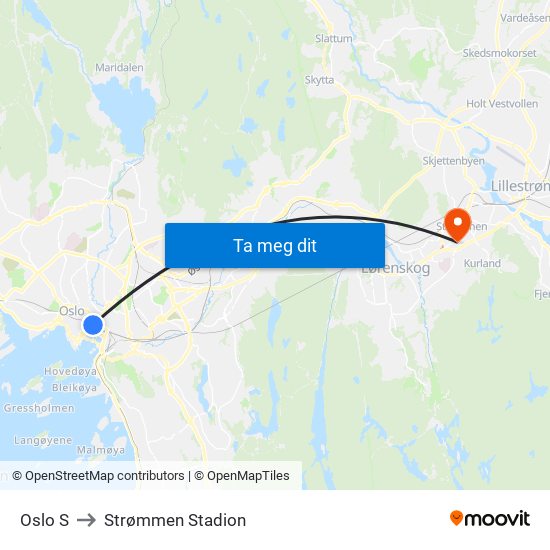 Oslo S to Strømmen Stadion map