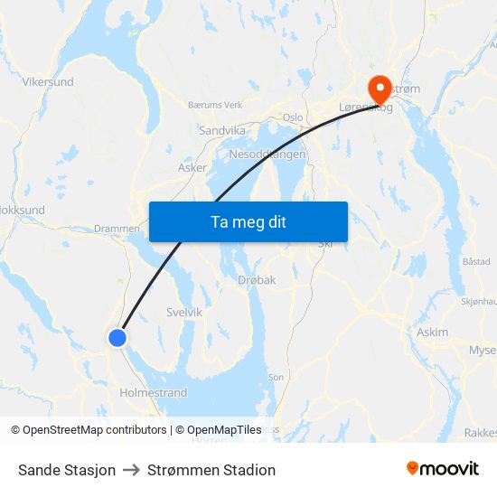 Sande Stasjon to Strømmen Stadion map