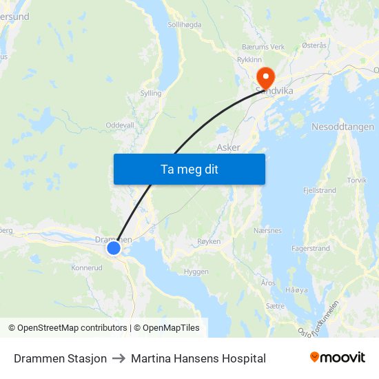 Drammen Stasjon to Martina Hansens Hospital map