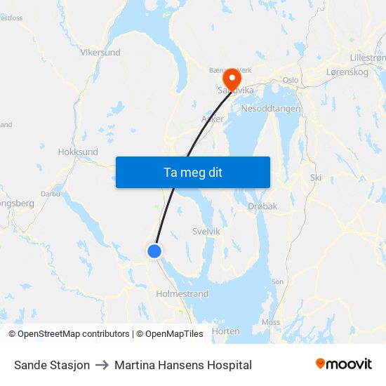 Sande Stasjon to Martina Hansens Hospital map