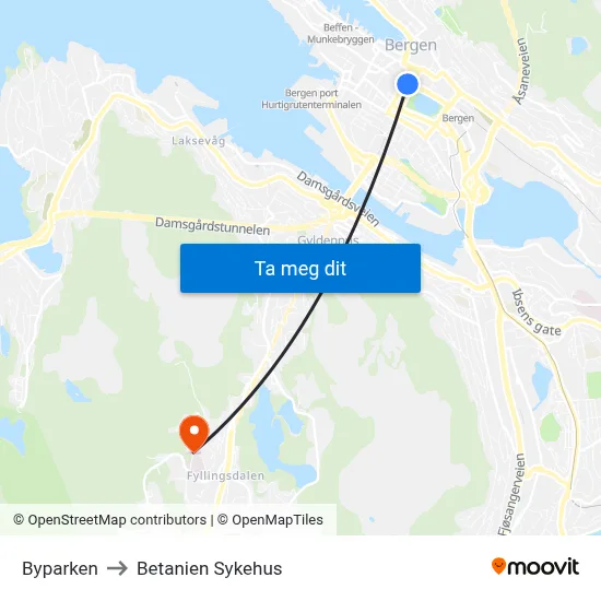 Byparken to Betanien Sykehus map