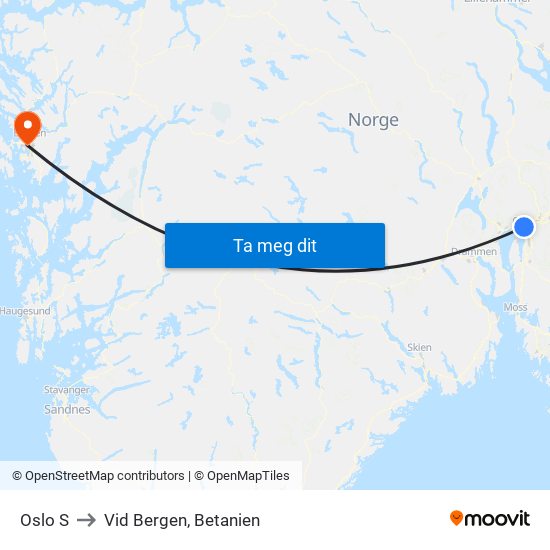 Oslo S to Vid Bergen, Betanien map