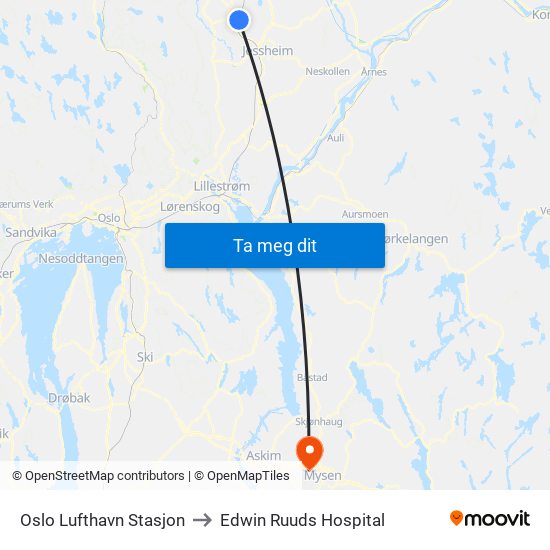 Oslo Lufthavn Stasjon to Edwin Ruuds Hospital map