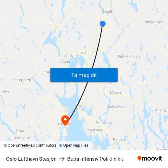 Oslo Lufthavn Stasjon to Bupa Intensiv Poliklinikk map