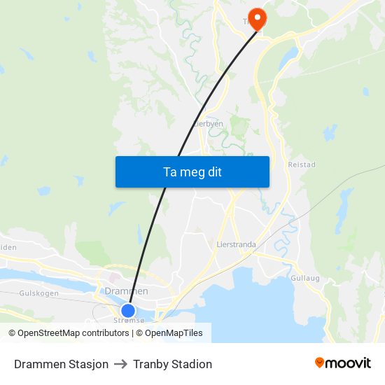 Drammen Stasjon to Tranby Stadion map