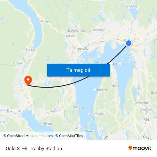 Oslo S to Tranby Stadion map