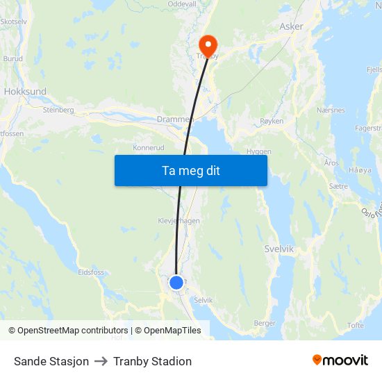 Sande Stasjon to Tranby Stadion map