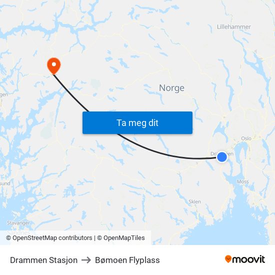 Drammen Stasjon to Bømoen Flyplass map