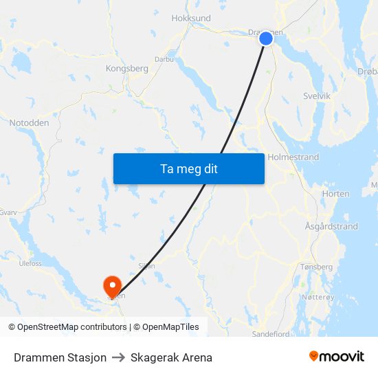 Drammen Stasjon to Skagerak Arena map