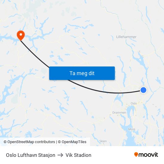 Oslo Lufthavn Stasjon to Vik Stadion map