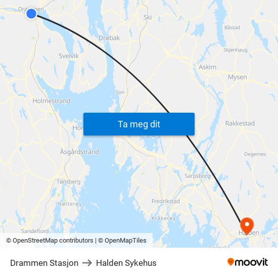 Drammen Stasjon to Halden Sykehus map