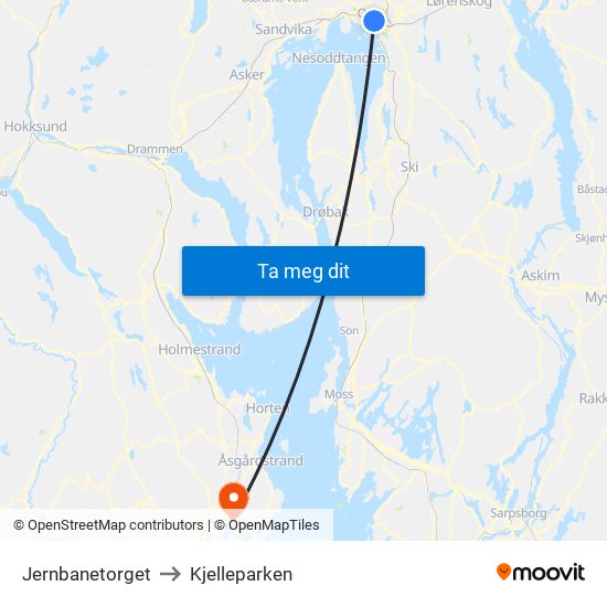 Jernbanetorget to Kjelleparken map