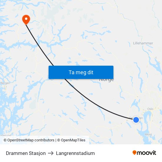 Drammen Stasjon to Langrennstadium map