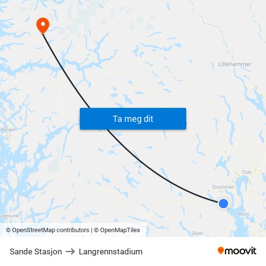 Sande Stasjon to Langrennstadium map