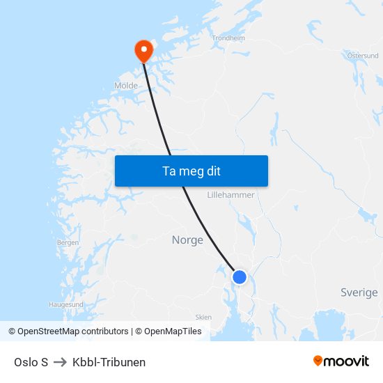 Oslo S to Kbbl-Tribunen map