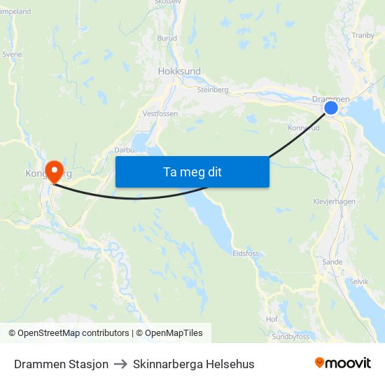 Drammen Stasjon to Skinnarberga Helsehus map
