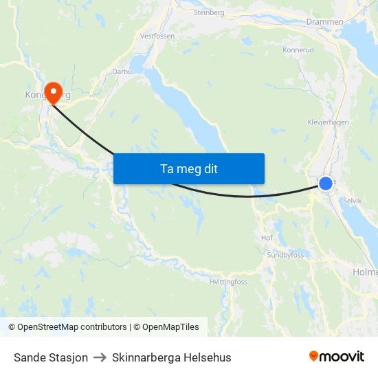 Sande Stasjon to Skinnarberga Helsehus map