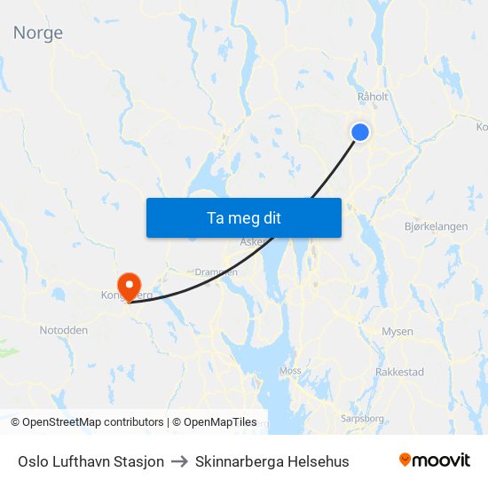 Oslo Lufthavn Stasjon to Skinnarberga Helsehus map