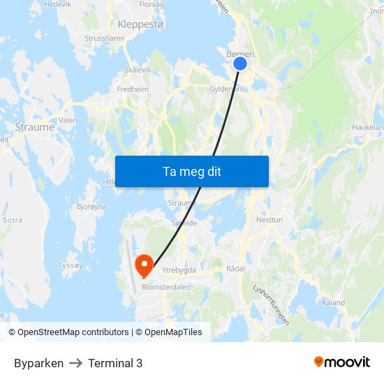 Byparken to Terminal 3 map