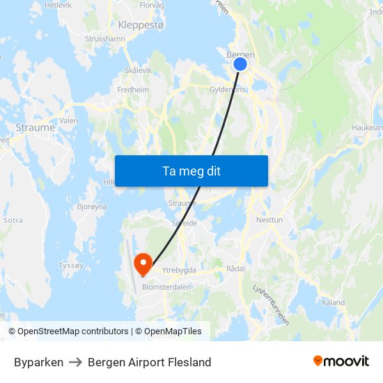 Byparken to Bergen Airport Flesland map