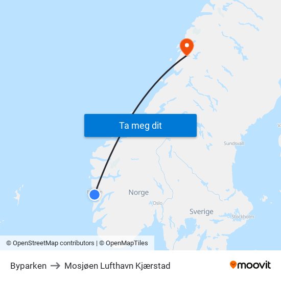 Byparken to Mosjøen Lufthavn Kjærstad map