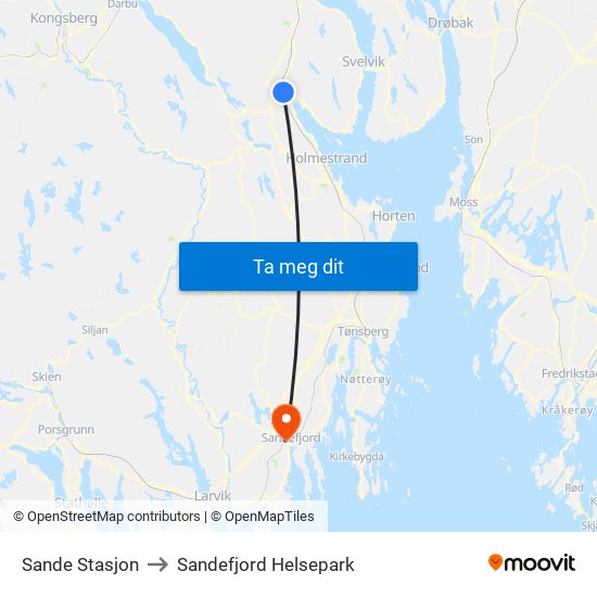 Sande Stasjon to Sandefjord Helsepark map