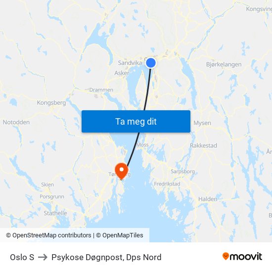 Oslo S to Psykose Døgnpost, Dps Nord map