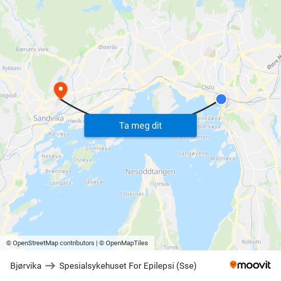 Bjørvika to Spesialsykehuset For Epilepsi (Sse) map