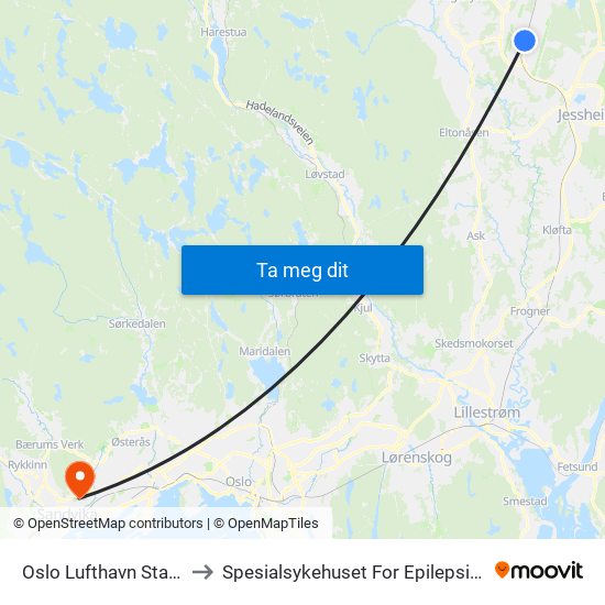 Oslo Lufthavn Stasjon to Spesialsykehuset For Epilepsi (Sse) map