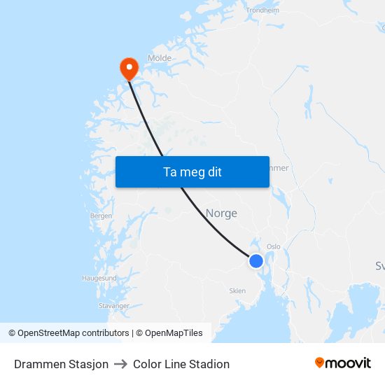 Drammen Stasjon to Color Line Stadion map
