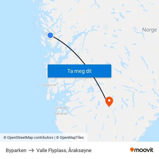 Byparken to Valle Flyplass, Åraksøyne map