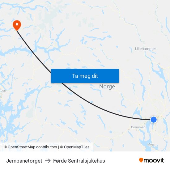 Jernbanetorget to Førde Sentralsjukehus map