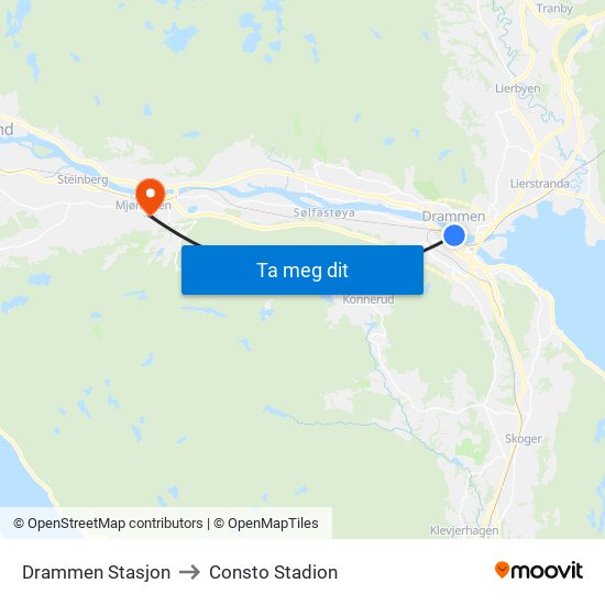 Drammen Stasjon to Consto Stadion map