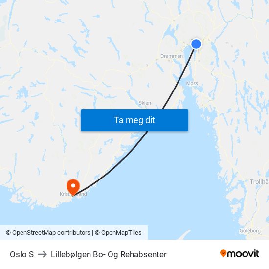 Oslo S to Lillebølgen Bo- Og Rehabsenter map