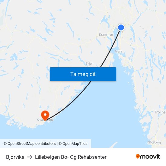 Bjørvika to Lillebølgen Bo- Og Rehabsenter map