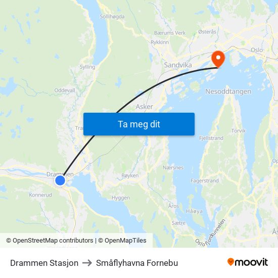 Drammen Stasjon to Småflyhavna Fornebu map